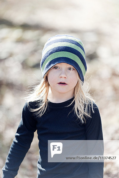Portrait of boy wearing woolly hat
