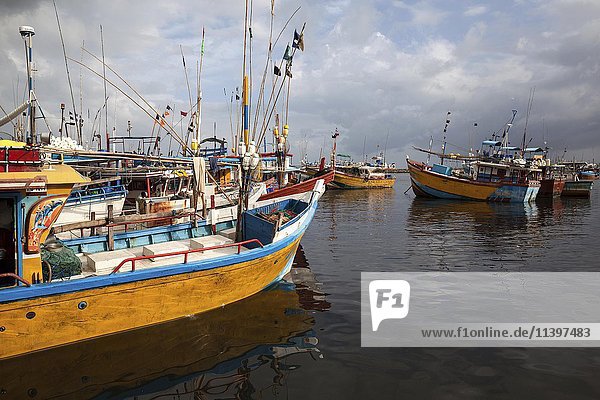 Colourful fishing boats in harbour  Beruwela  Western Province  Sri Lanka  Asia