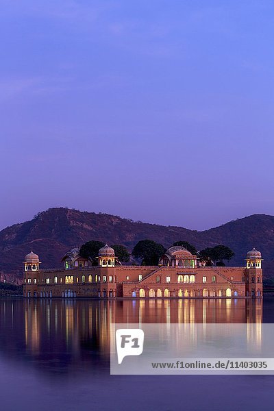 Jal Mahal  Water Palace at dusk  Jaipur  Rajasthan  India  Asia