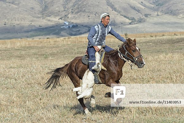 Traditional Kokpar or buzkashi on horseback  outskirts of Gabagly National Park  Shymkent  South Region  Kazakhstan  Asia