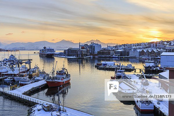 Harbor in winter  Tromso  Troms County  Norway  Europe