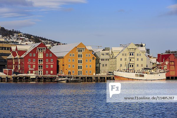 Colorful warehouses on the harbor  Tromso  Troms  Norway  Europe