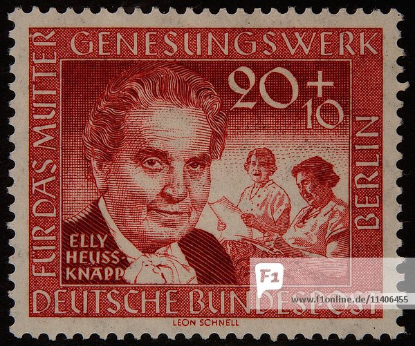 Elly Heuss-Knapp  ein deutscher Politiker  Porträt auf einer deutschen Briefmarke 1957