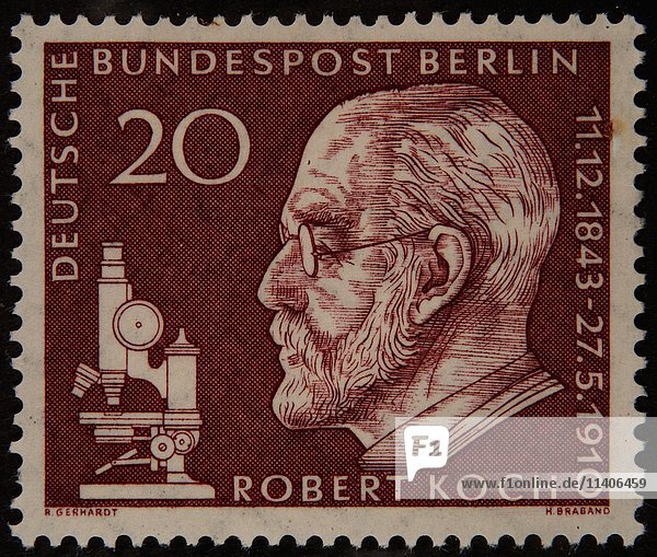 Robert Koch  deutscher Arzt  Porträt auf deutscher Briefmarke von 1960