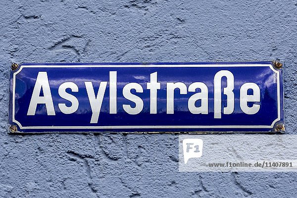 Street sign Asylum Street  Weiden  Bavaria  Germany  Europe
