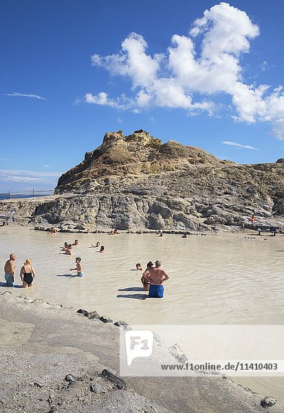 Bathers enjoying volcanic mud  hot springs  Vulcano Island  Aeolian Islands  Italy  Europe