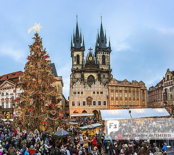 Tyn Cathedral  Christmas market  Old Town Square  Prague  Czech Republic  Europe