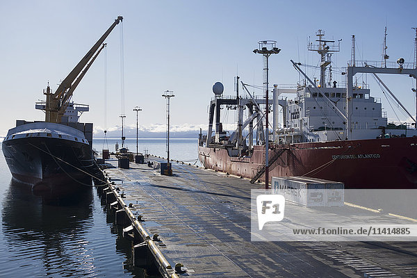 'Freighters unload at dock; Ushuaia  Magallanes and Antartica Chilena  Argentina'