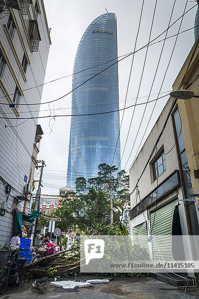 'A few hours after super typhoon Merapi passed through Xiamen it generated mass damage throughout the city; Xiamen Fujian province China'