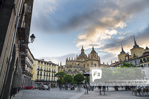 'Segovia's Cathedral viewed from Plaza Mayor; Segovia  Castilla Leon  Spain'