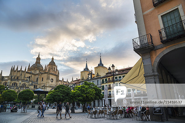 'Segovia's Cathedral viewed from Plaza Mayor; Segovia Castilla Leon Spain'