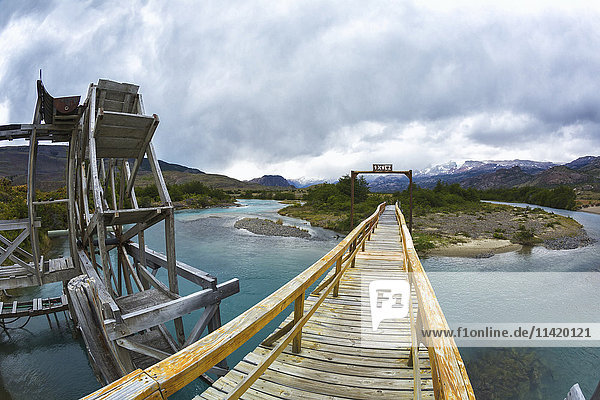 'Single person bridge at Estancia Christina near Upsala Glacier in Los Glaciers National Park in Argentine portion of Patagonia; El Calafate  Santa Cruz Province  Argentina'