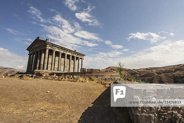 'Remains of a seventh century church and Temple of Garni  Azat Valley; Garni  Kotayk Province  Armenia'