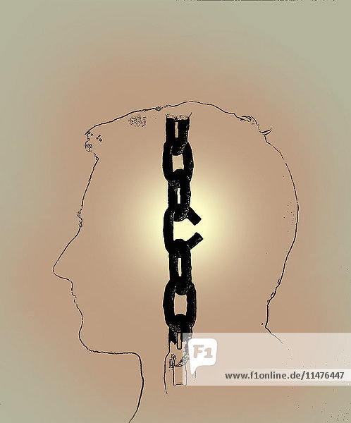 Breaking chain link inside man's profile