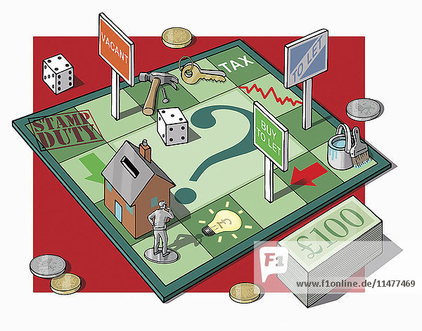 Mann auf Geld- und Immobilien-Brettspiel