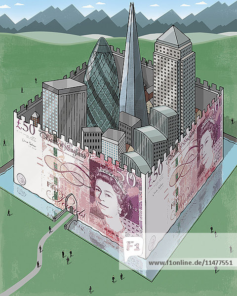 London office towers behind British pound fortress