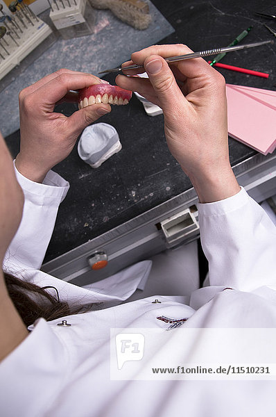 False teeth in a dental laboratory
