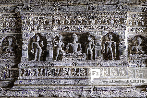 Buddhist carvings at the Ajanta Cave  UNESCO World Heritage Site  Maharashtra  India  Asia