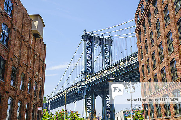 Manhattan Bridge  viewed from DUMBO  Brooklyn  New York City  United States of America  North America