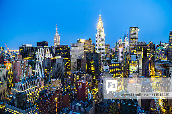 Manhattan skyline  Empire State Building and Chrysler Building  New York City  United States of America  North America