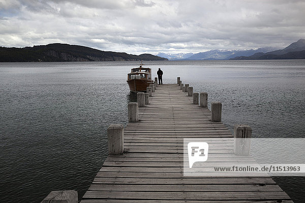 Pier on Lake Nahuel Huapi  Villa La Angostura  Nahuel Huapi National Park  The Lake District  Argentina  South America