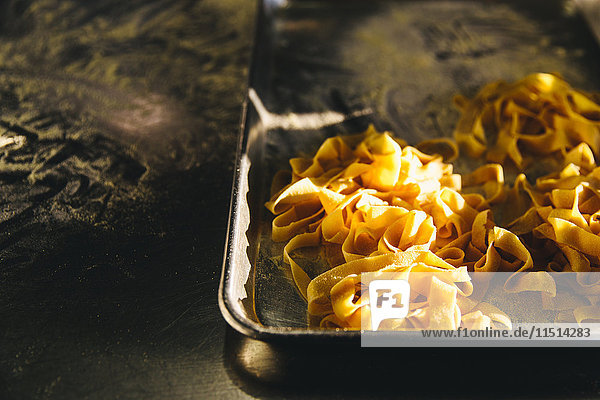 Tray of fresh pasta