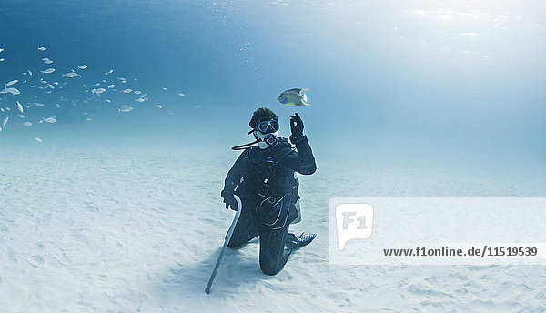 Portrait of scuba diver  underwater view