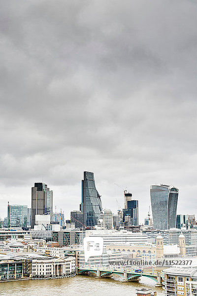 City skyline with Walkie Talkie building and river Thames,  London,  UK