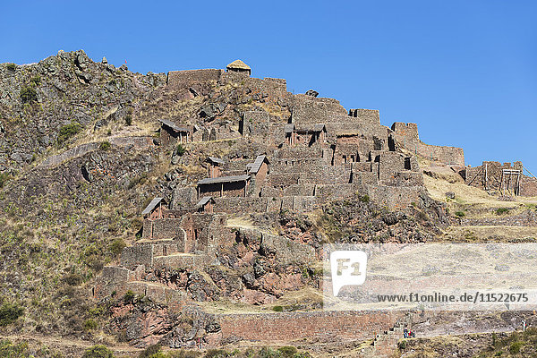 Peru  Anden  Valle Sagrado  Inkaruinen von Pisac  Terrassen von Andenes  Zitadelle Q'allaqasa