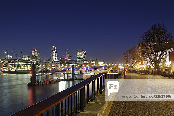 UK  London  skyline with lighted office towers at night