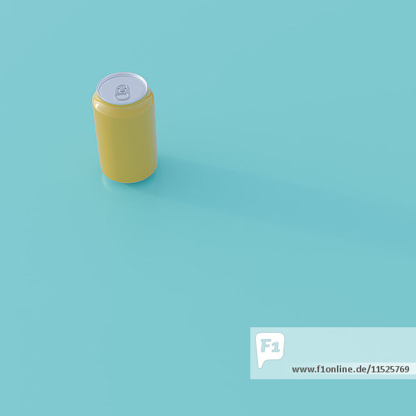 Gelbe Getränkedose auf türkisfarbenem Grund  3D-Rendering