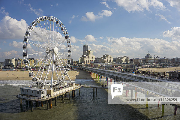 Netherlands  The Hague  Scheveningen  Ferris wheel  pier  beach and spa hotel