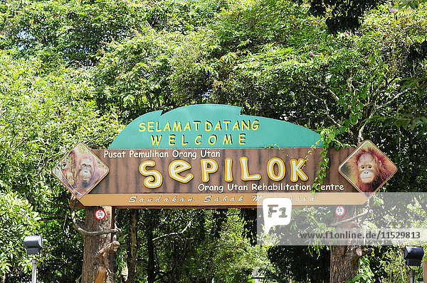 Entrance of Sepilok Orang Utan Rehabilitation Centre in the Malaysian Sabah District of North Borneo  Sabah  Malaysia South East Asia