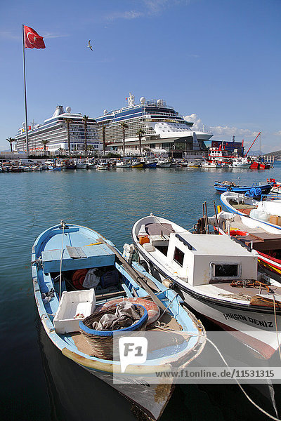 Turkey  province of Aydin  Kusadasi  fishing harbour and cruise ship
