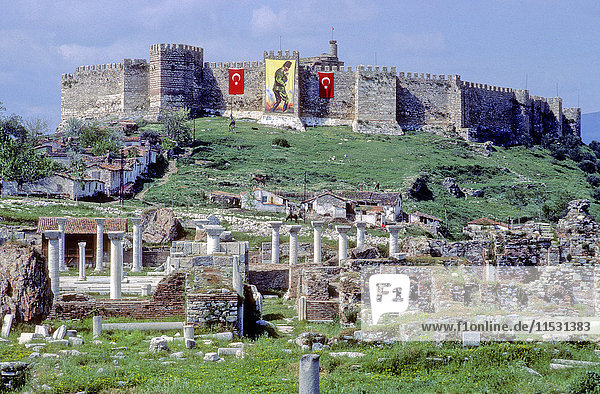 Turkey  province of Izmir  Selcuk  Selcuk fortress and remains of Saint John basilica