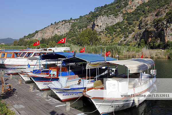 Turkey  province of Mugla  Dalyan  port on the Dalyan river and lycian tombs