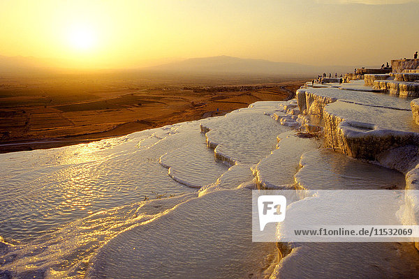 Turkey  province of Denizli  Pamukkale  natural limestone pools (Unesco world heritage)  sunset
