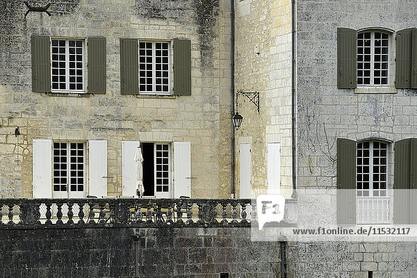 France  Dordogne  detail of the facade of Bourdeilles castle