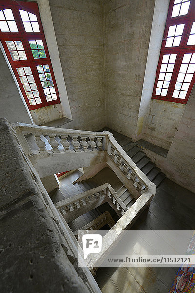 France  Dordogne  stairs in Brantome Abbey viewed from above
