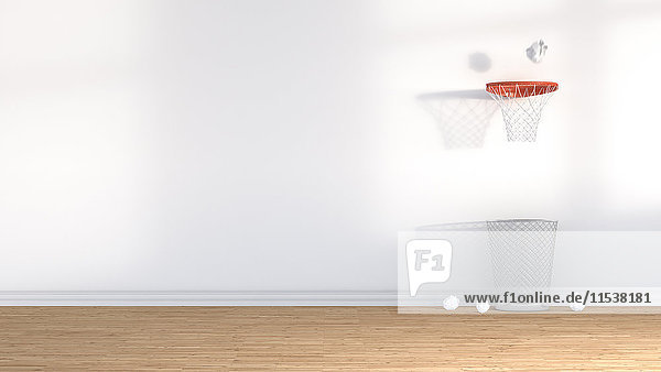 3D Rendering  Papierkorb unter Basketballkorb