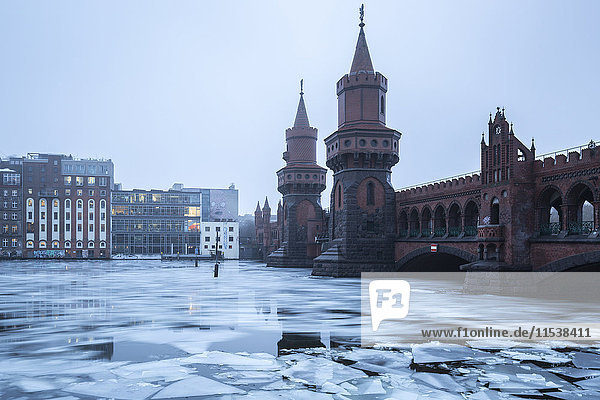 Germany Berlin view to Oberbaum Bridge in winter