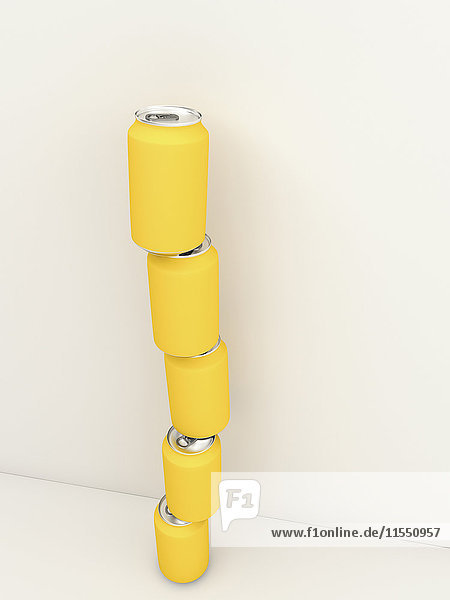 3D-Rendering  Stapel von gelben Trinkdosen
