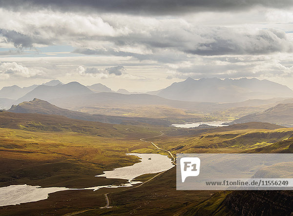 View from The Storr towards the Loch Leathan Isle of Skye Inner Hebrides Scotland United Kingdom Europe