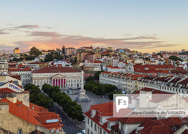 Elevated view of the Pedro IV Square  Lisbon  Portugal  Europe