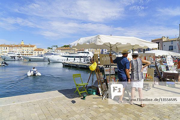 Art for sale by the harbour  Saint Tropez  Var  Cote d'Azur  Provence  French Riviera  France  Mediterranean  Europe
