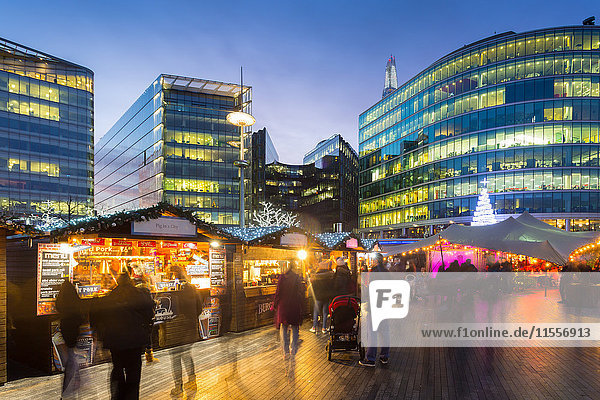 Christmas Market  The Scoop and the top of The Shard  South Bank  London  England  United Kingdom  Europe