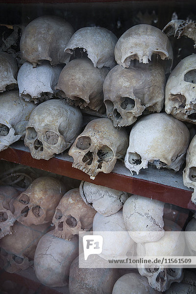Kambodscha  Phnom Penh  Killing Fields  Schädel der Opfer der Roten Khmer