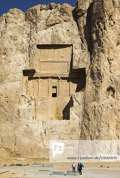 'Tomb of Darius II and bas-relief depicting Bahram II on horseback fighting an adversary  Naqsh-e Rustam  Fars Province  Iran; Naqsh-e Rustam  Fars Province  Iran'