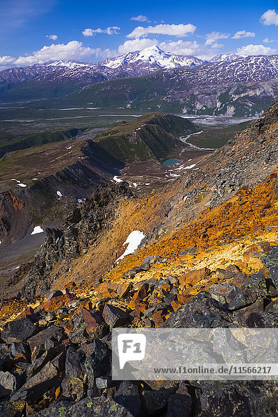 View Of Mount Silvertip From A Steep Section Of Rainbow Ridge In The Alaska Range In Early Summer Alaska United States Of America View Of Mount Silvertip From A Steep Section Of Rainbow Ridge In The Alaska Range In Early Summer Alaska United States Of America