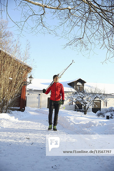 Man walking in ski resort